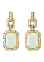 1/3 ct. t.w. Diamond, 1.5 ct. t.w. Opal Earrings in 14K Yellow Gold