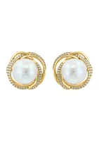 Diamond and Freshwater Pearl Stud Earrings in 14K Yellow Gold