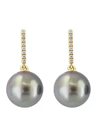 Diamond and Black Tahitian Pearl Earrings in 14K Yellow Gold