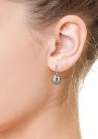 Diamond and Black Tahitian Pearl Earrings in 14K Yellow Gold