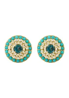 1/4 ct. t.w. London Blue Topaz, 3/4 ct. t.w. Turquoise, 1 ct. t.w. Diamond Earrings in 14K Yellow Gold