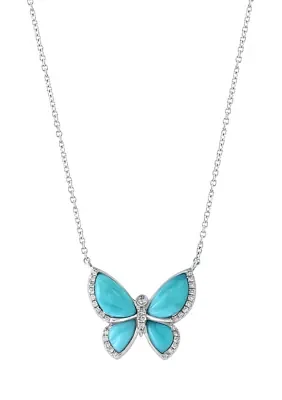 1/8 ct. t.w. Diamond, 5.8 ct. t.w. Turquoise Pendant Necklace in 14K White Gold