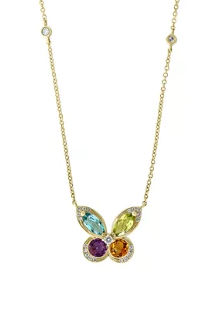 1/6  ct. t.w. Diamond, Amethyst, Blue Topaz, Citrine, Peridot Necklace in 14k Yellow Gold