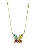 1/6  ct. t.w. Diamond, Amethyst, Blue Topaz, Citrine, Peridot Necklace in 14k Yellow Gold