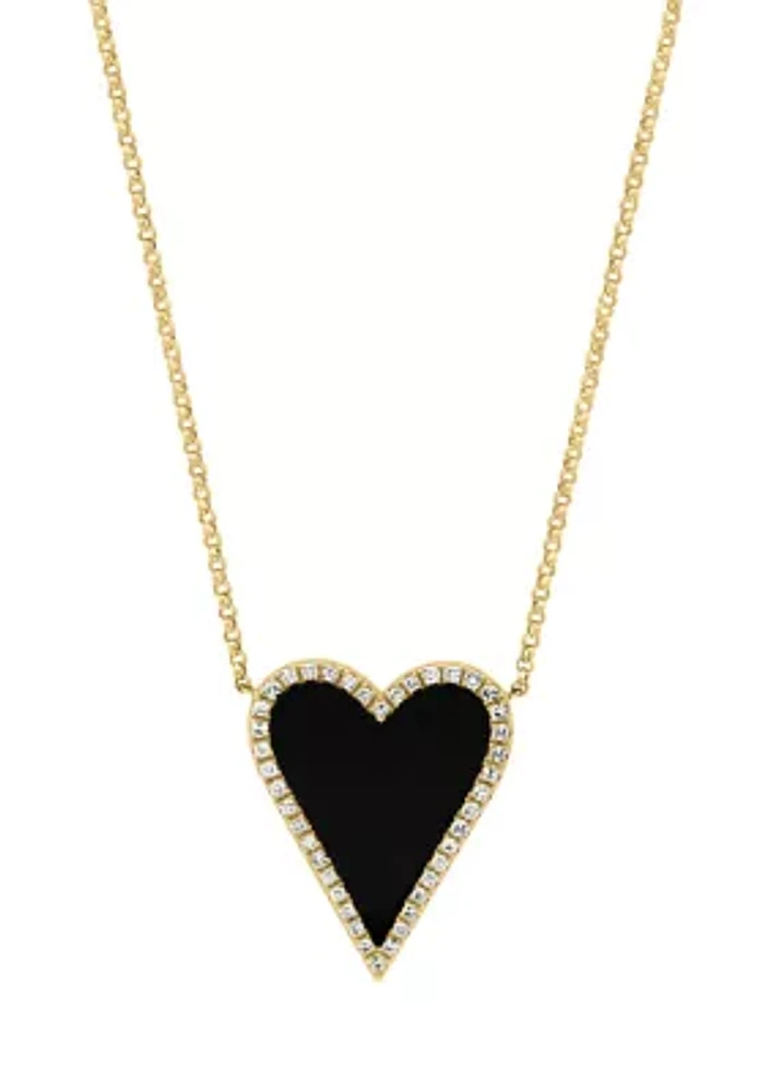 1/5 ct. t.w. Diamond and 2.75 ct. t.w. Onyx Heart Pendant Necklace in 14K Yellow Gold