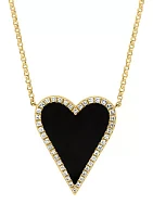 1/5 ct. t.w. Diamond and 2.75 ct. t.w. Onyx Heart Pendant Necklace in 14K Yellow Gold