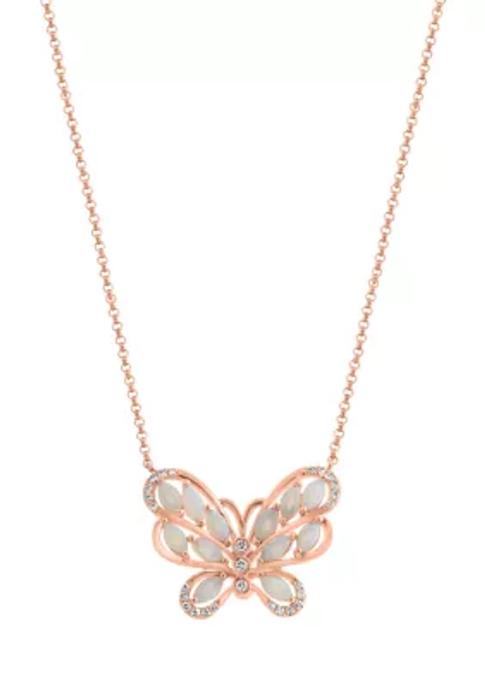 1/10 ct. t.w. Diamond, 1/2 ct. t.w. Opal Necklace in 14K Rose Gold