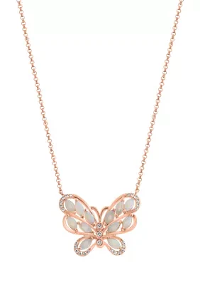 1/10 ct. t.w. Diamond, 1/2 ct. t.w. Opal Necklace in 14K Rose Gold