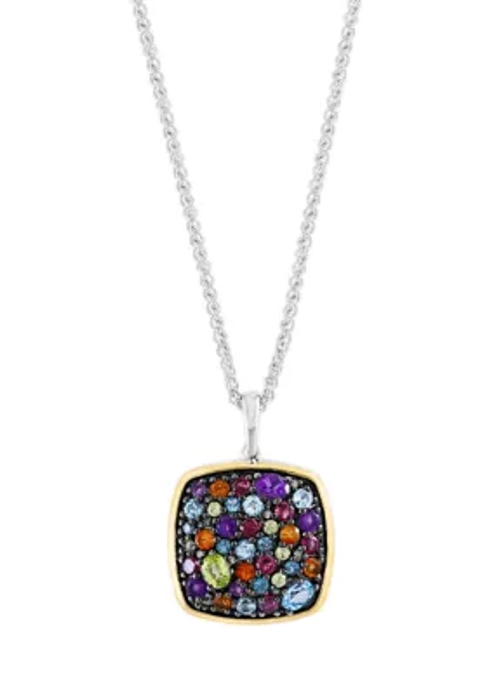 Diamond, Amethyst, Blue Topaz, London Blue Topaz, Citrine, Rhodolite, and Peridot Pendant Necklace in Sterling Silver and 14K Yellow Gold