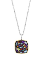 Diamond, Amethyst, Blue Topaz, London Blue Topaz, Citrine, Rhodolite, and Peridot Pendant Necklace in Sterling Silver and 14K Yellow Gold