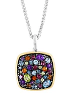 Diamond, Amethyst, Blue Topaz, London Blue Topaz, Citrine, Rhodolite, and Peridot Pendant Necklace in Sterling Silver and 14K Yellow Gold