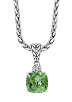 Sterling Silver 1/10 ct. t.w. Diamond and 4 ct. t.w. Green Amethyst Pendant