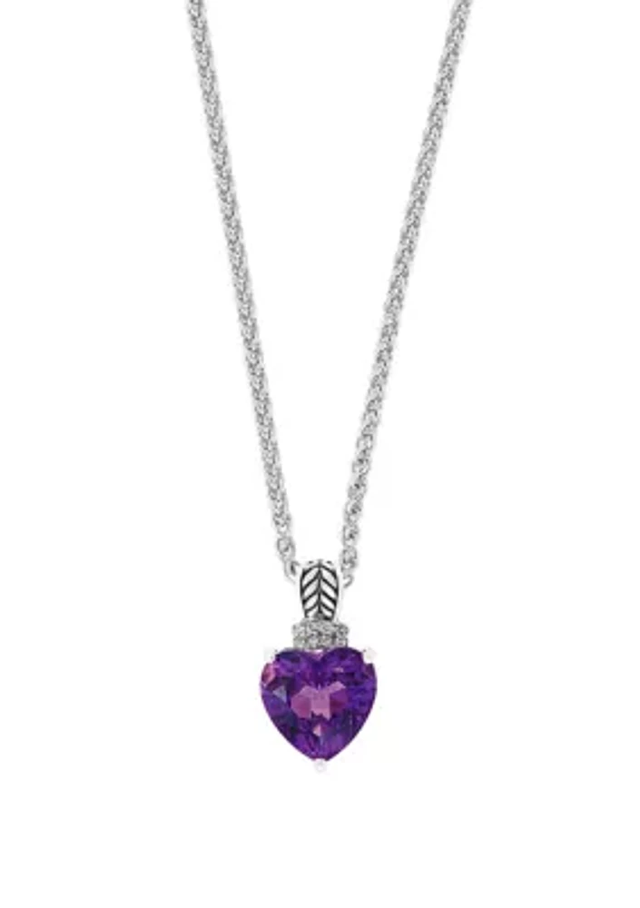 0.4 ct. t.w Diamond and 3.2 ct. t.w. Amethyst Pendant Necklace in 925 Sterling Silver  