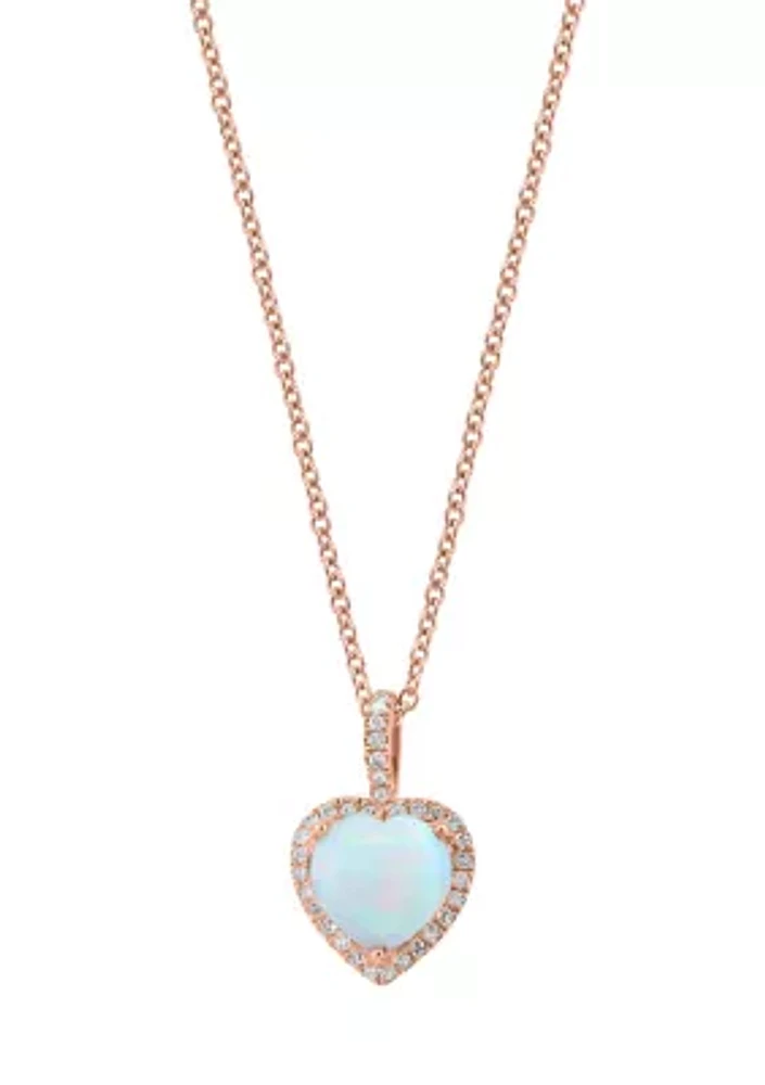 1/8 ct. t.w. Diamond, 1.3 ct. t.w. Opal Pendant Necklace in 14K Rose Gold