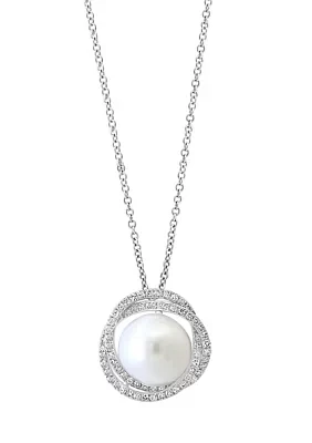 Diamond and Freshwater Pearl Pendant Necklace in 14K White Gold