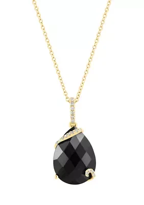 14K Yellow Gold Diamond Onyx Necklace