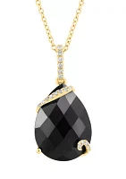 14K Yellow Gold Diamond Onyx Necklace