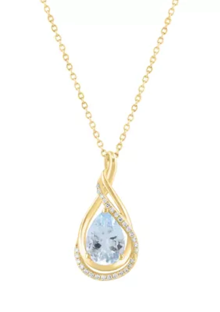 14K Yellow Gold Diamond Aquamarine Necklace 