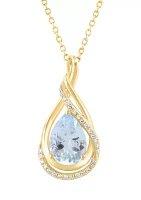 14K Yellow Gold Diamond Aquamarine Necklace 