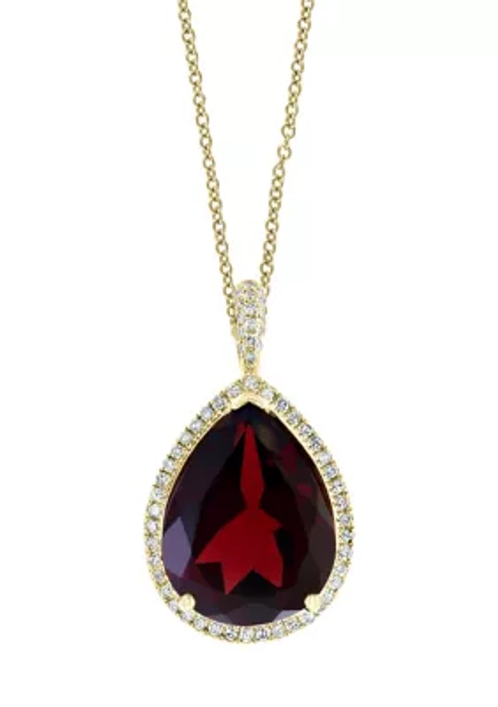 1/5 ct. t.w. Diamond and 7.65 ct. t.w. Garnet Pendant Necklace in 14K Yellow Gold 