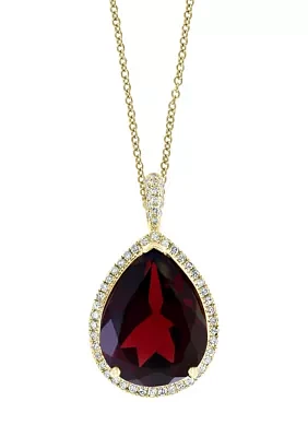 1/5 ct. t.w. Diamond and 7.65 ct. t.w. Garnet Pendant Necklace in 14K Yellow Gold 