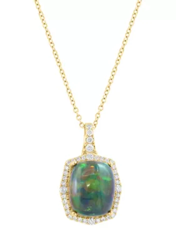 14K Yellow Gold Diamond Black Opal Necklace