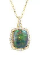 14K Yellow Gold Diamond Black Opal Necklace