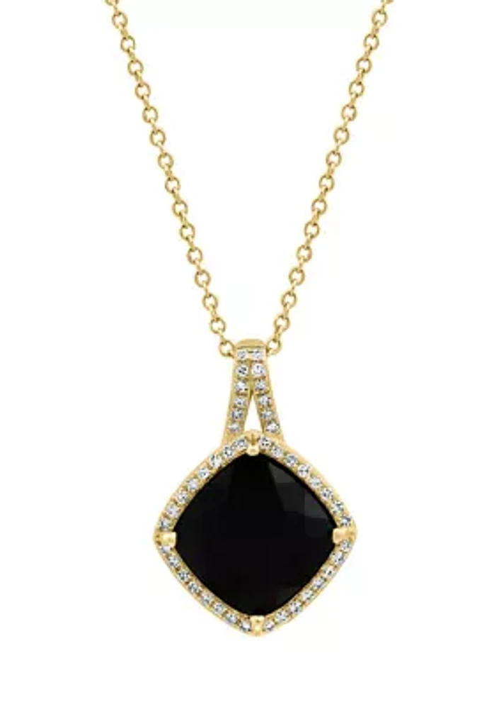 14K Yellow Gold Diamond, Onyx Pendant