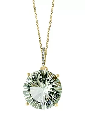 9.78 ct. t.w. Green Amethyst and 1/10 ct. t.w. Diamond Accent Pendant Necklace in 14K Yellow Gold 