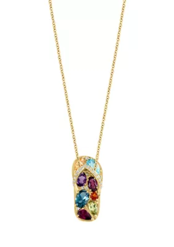 1/10 ct. t.w. Diamond, Amethyst, Blue Topaz, London Blue Topaz, Citrine, Madera Citrine, Rhodolite, and Peridot Pendant Necklace in 14K Yellow Gold