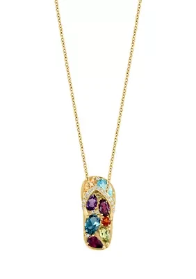 1/10 ct. t.w. Diamond, Amethyst, Blue Topaz, London Blue Topaz, Citrine, Madera Citrine, Rhodolite, and Peridot Pendant Necklace in 14K Yellow Gold