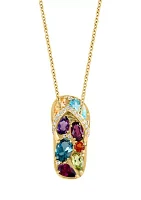 1/10 ct. t.w. Diamond, Amethyst, Blue Topaz, London Blue Topaz, Citrine, Madera Citrine, Rhodolite, and Peridot Pendant Necklace in 14K Yellow Gold