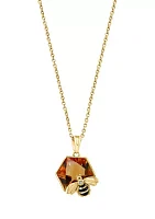 Diamond and Citrine Bee Pendant Necklace in 14K Yellow Gold