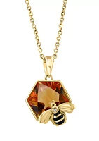 Diamond and Citrine Bee Pendant Necklace in 14K Yellow Gold