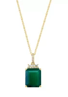 Diamond and Green Onyx Pendant Necklace in 14K Yellow Gold