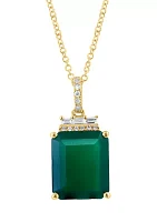 Diamond and Green Onyx Pendant Necklace in 14K Yellow Gold