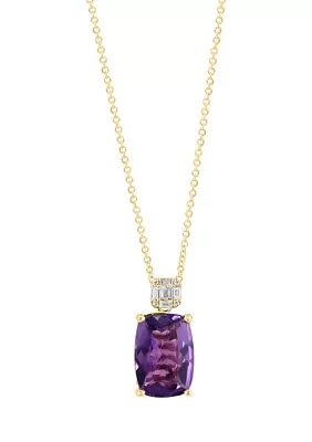 1/10 ct. t.w. Diamond and Amethyst Pendant Necklace in 14K Yellow Gold