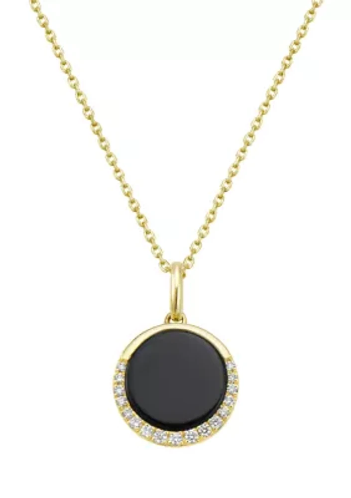 1/10 ct. t.w. Round Diamond Onyx Pendant Necklace 14K Yellow Gold 