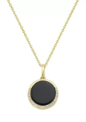 1/10 ct. t.w. Round Diamond Onyx Pendant Necklace 14K Yellow Gold 