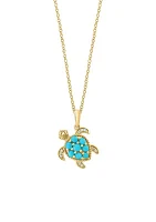 Diamond, Turquoise Turtle Pendant Necklace in 14k Yellow Gold