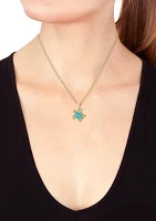 Diamond, Turquoise Turtle Pendant Necklace in 14k Yellow Gold