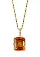 Diamond and Citrine Pendant Necklace in 14K Yellow Gold