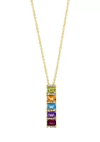 1/10 ct. t.w. Diamond, Amethyst, Blue Topaz, Citrine, Rhodolite and Peridot Pendant Necklace in 14K Yellow Gold