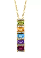 1/10 ct. t.w. Diamond, Amethyst, Blue Topaz, Citrine, Rhodolite and Peridot Pendant Necklace in 14K Yellow Gold