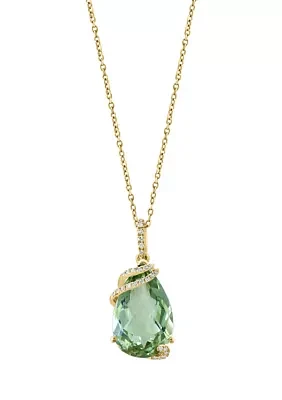 1/10 ct. t.w. Diamond, Green Amethyst Pendant Necklace in 14K Yellow Gold