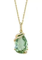 1/10 ct. t.w. Diamond, Green Amethyst Pendant Necklace in 14K Yellow Gold