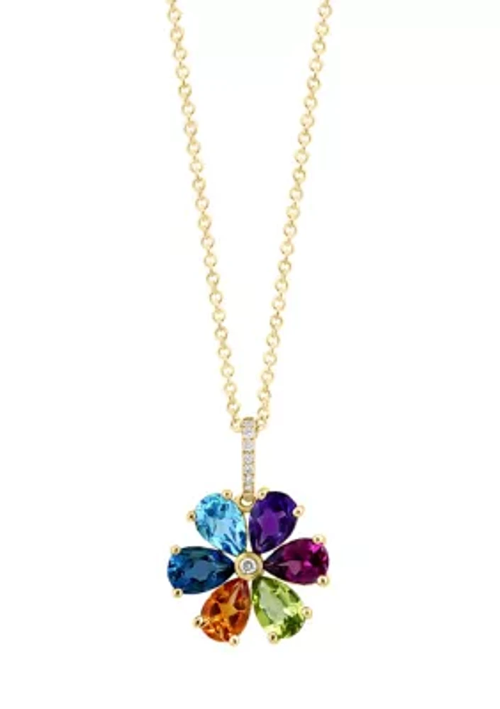 Diamond Multi Flower Pendant Necklace in 14K Yellow Gold