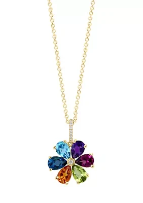 Diamond Multi Flower Pendant Necklace in 14K Yellow Gold