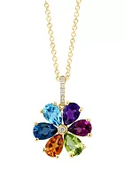 Diamond Multi Flower Pendant Necklace in 14K Yellow Gold