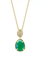 1/10 ct. t.w. Diamond, 1.8 ct. t.w. Green Onyx Pendant Necklace in 14K Yellow Gold